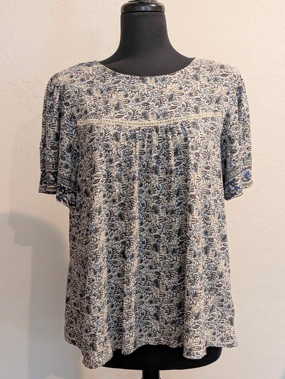 Lucky Brand Boho Soft Cotton Blend Floral Pattern Top Size XL